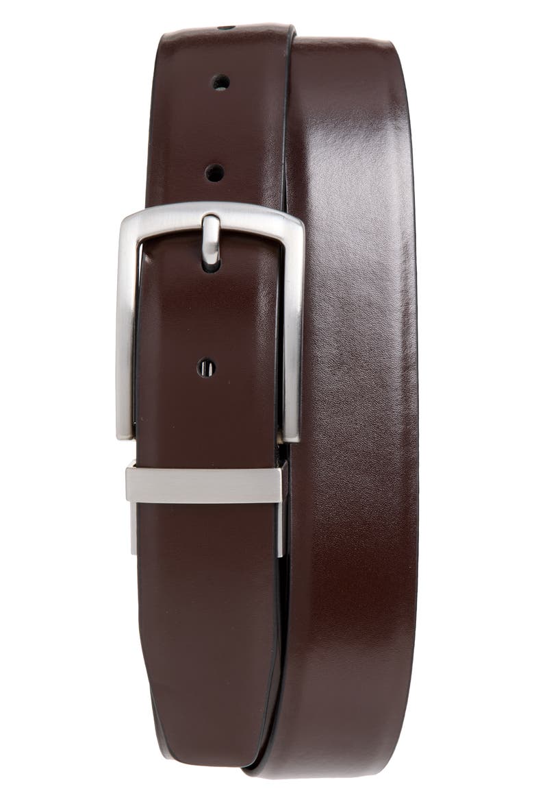 Drop Edge Enamel Fille Leather Belt, Main, color, BROWN/ BLACK