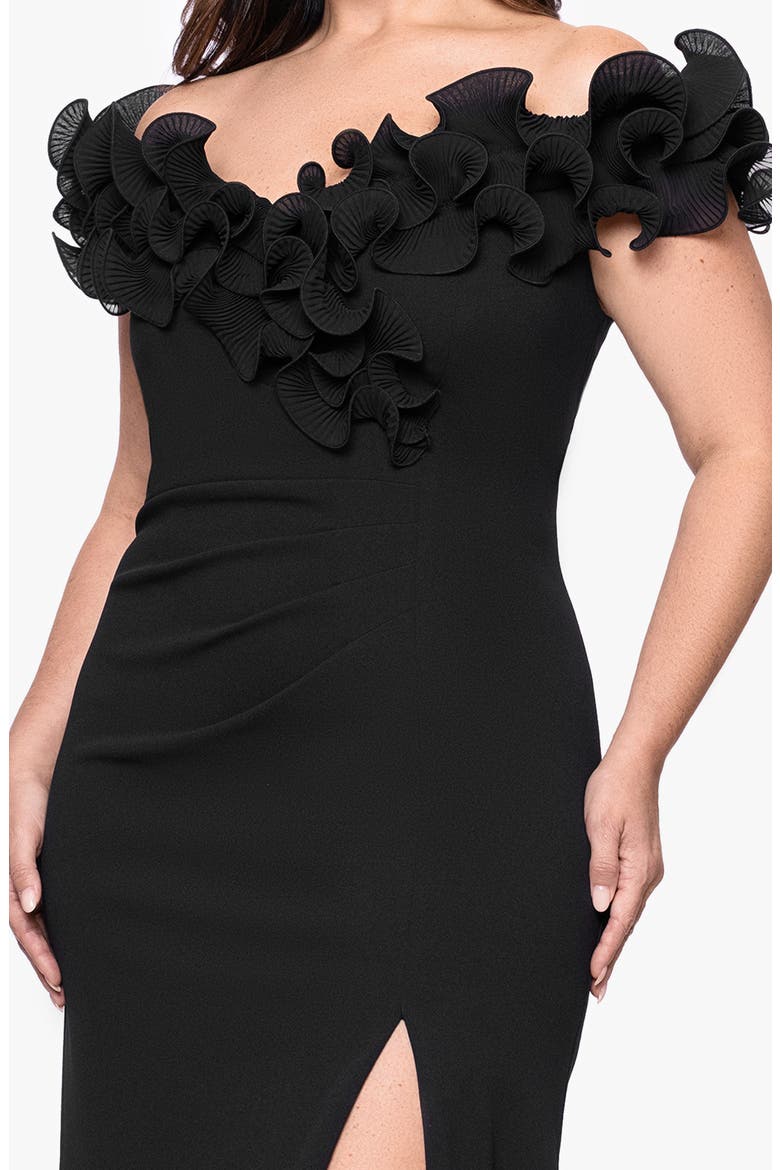 Ruffle Scuba Knit Sheath Gown, Alternate, color, BLACK