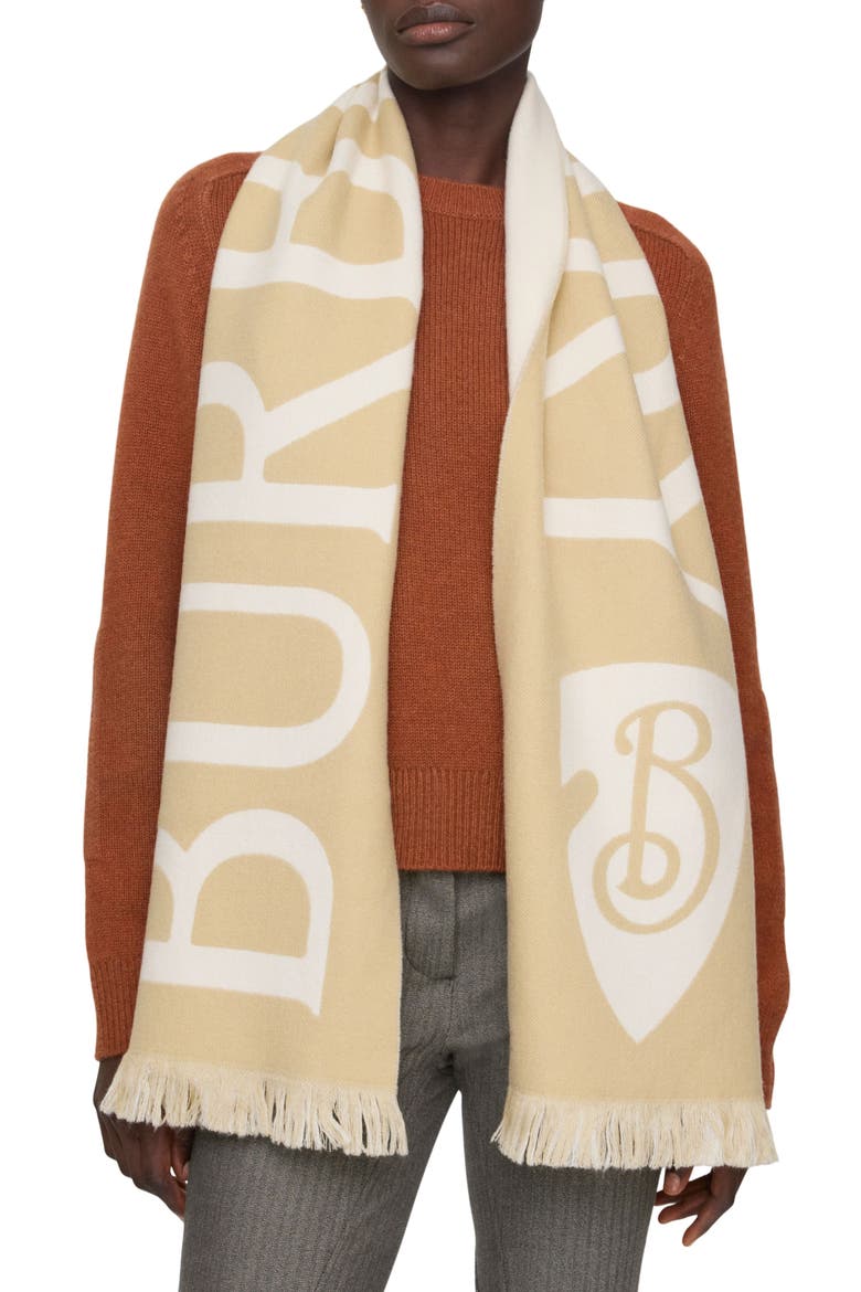 Reversible Logo Jacquard Wool Scarf, Alternate, color, SAND