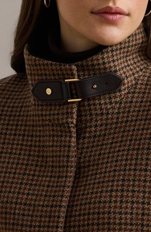 Ralph Lauren Lauren  Houndstooth Wool Blend Cape In Brown