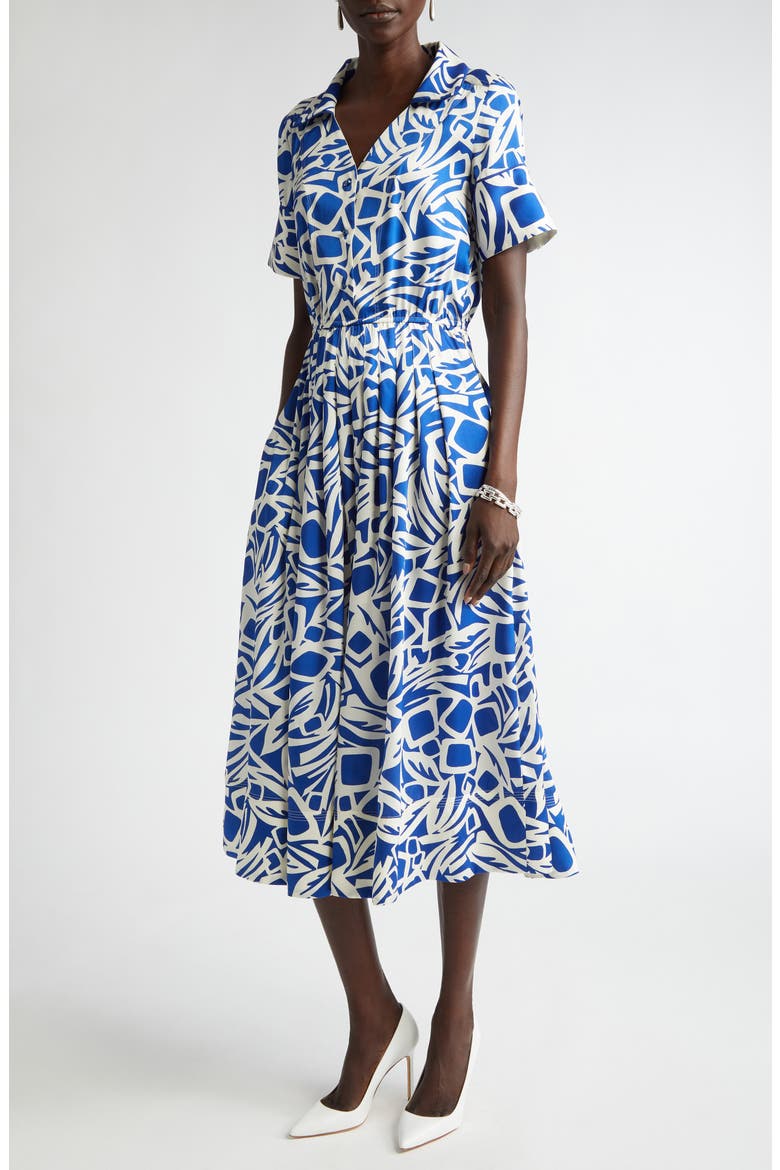 Vintage Botanical Cutout Short Sleeve Midi Dress, Main, color, SAPPHIRE/ IVORY