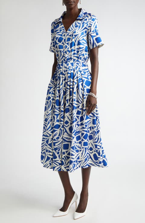 Vintage Botanical Cutout Short Sleeve Midi Dress