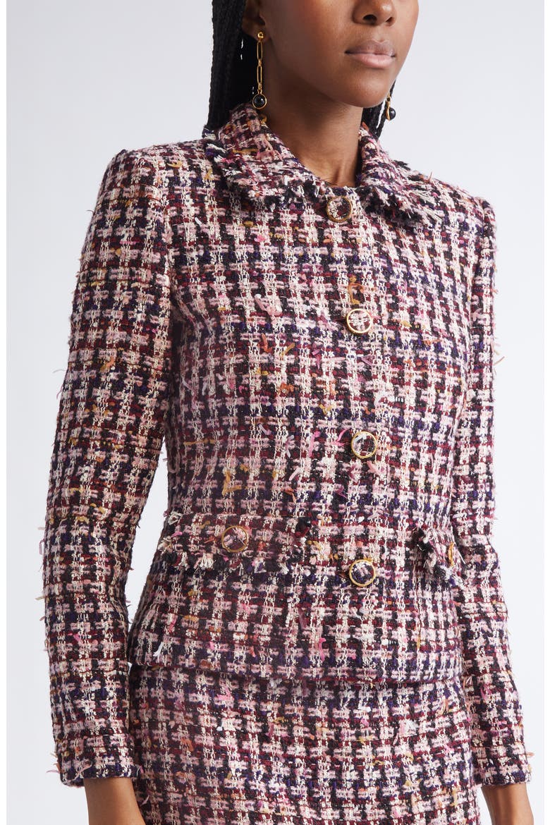 Fringe Houndstooth Tweed Jacket, Alternate, color, BORDEAUX ECRU MULTI