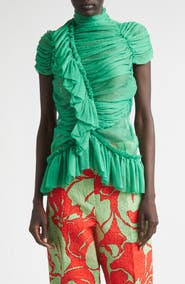 Dries Van Noten Washed Mousseline Silk Ruffle Top