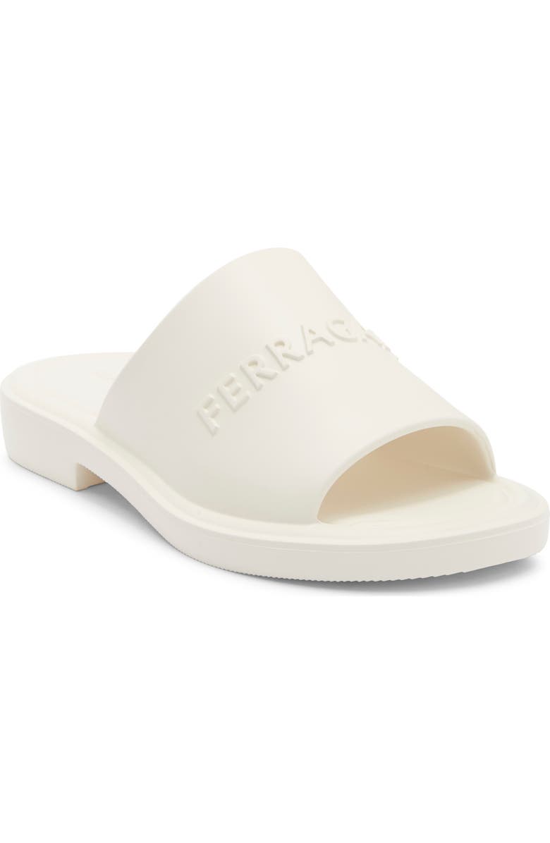 FERRAGAMO Giuneva Logo Slide Sandal, Main, color, White