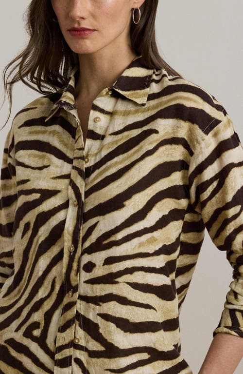 Ralph Lauren Womens Relaxed Fit Zebra Print Linen Shirt P Xs 3x In Neutral