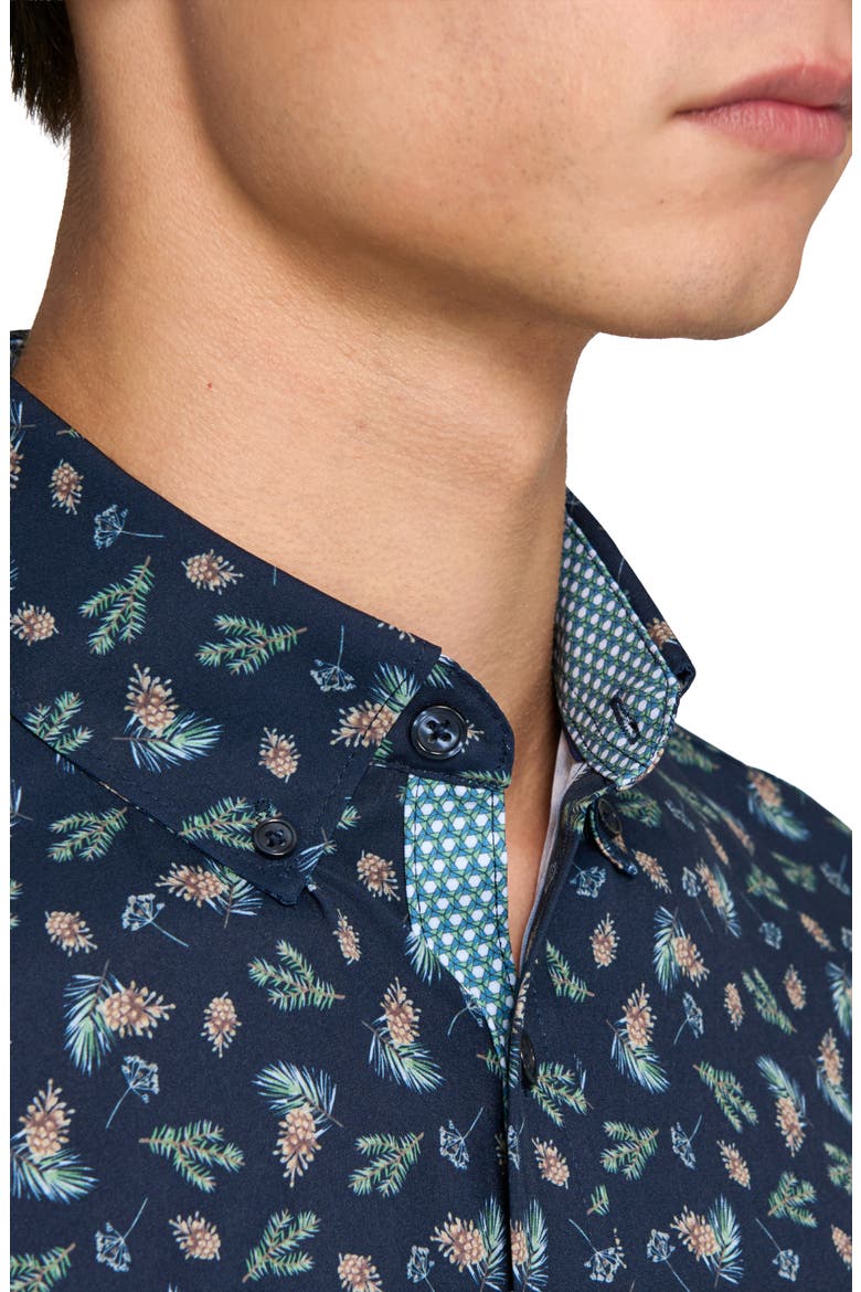Pine Cone Woven Short Sleeve Basic, Alternate, color, NAVY/GREEN