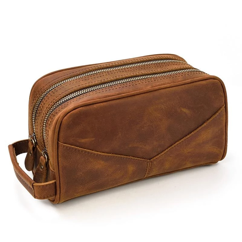 Steel Horse Leather The Nomad Toiletry Bag | Genuine Leather Travel Toiletry Bag In Brown