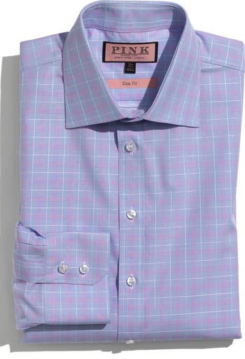 strapless open back dress Thomas Pink shirt. Pink blue white striped. Size 38 / M. Type of cuff –  EcoGents main image 0