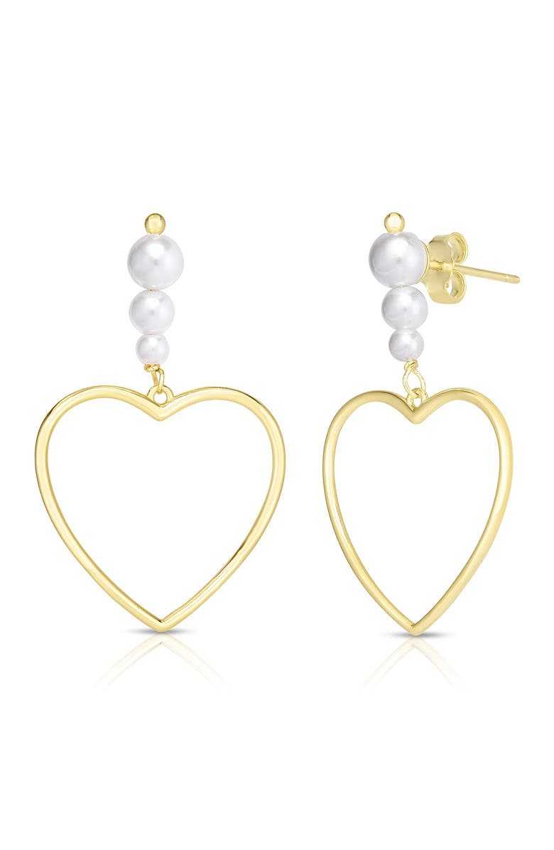 SPHERA MILANO 14K Yellow Gold Plated Sterling Silver Freshwater Pearl Heart Earrings, Main, color,