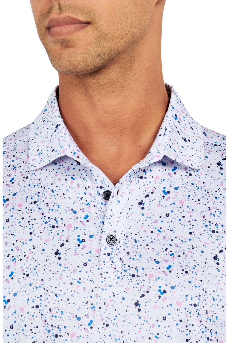 Regular Fit Paint Splatter Print Recycled Performance Golf Polo, Alternate, color, WHITE