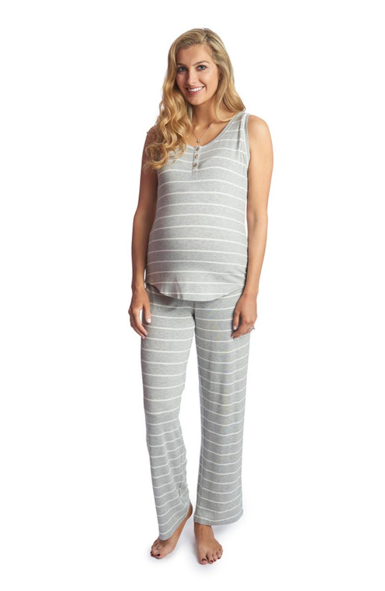 Everly Grey Joy During & After 2-Piece Maternity/Nursing Sleep Set, Main, color, Heather Grey Stripe
