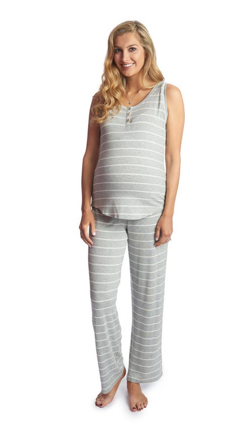 Everly Grey Maternity Joy Tank & Pants /nursing Pajama Set In Gray