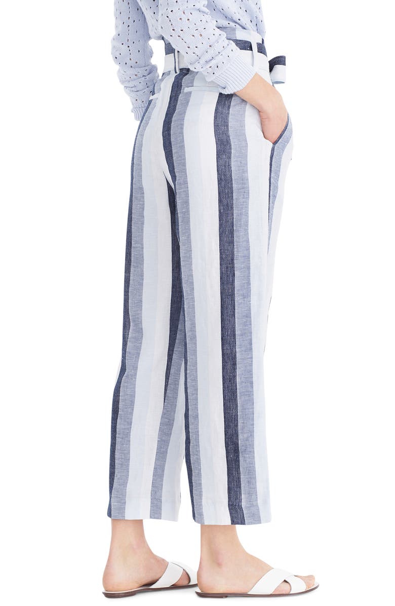 J.Crew Point Sur Paperbag Stripe Linen Pants, Alternate, color,