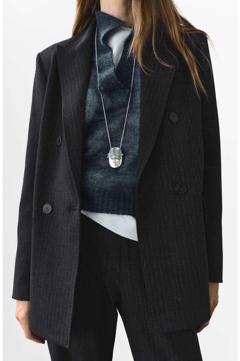 Pinstripe Double Breasted Blazer, Alternate, color, DARK HEATHER GREY