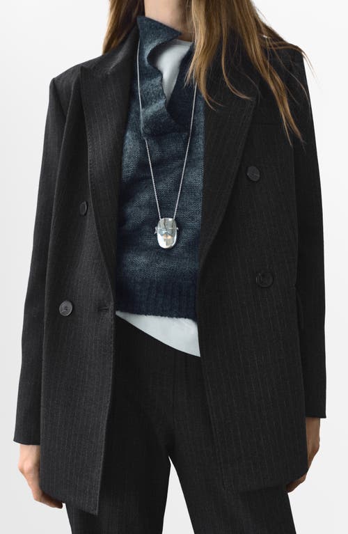 Mango Pinstripe Double Breasted Blazer In Gray