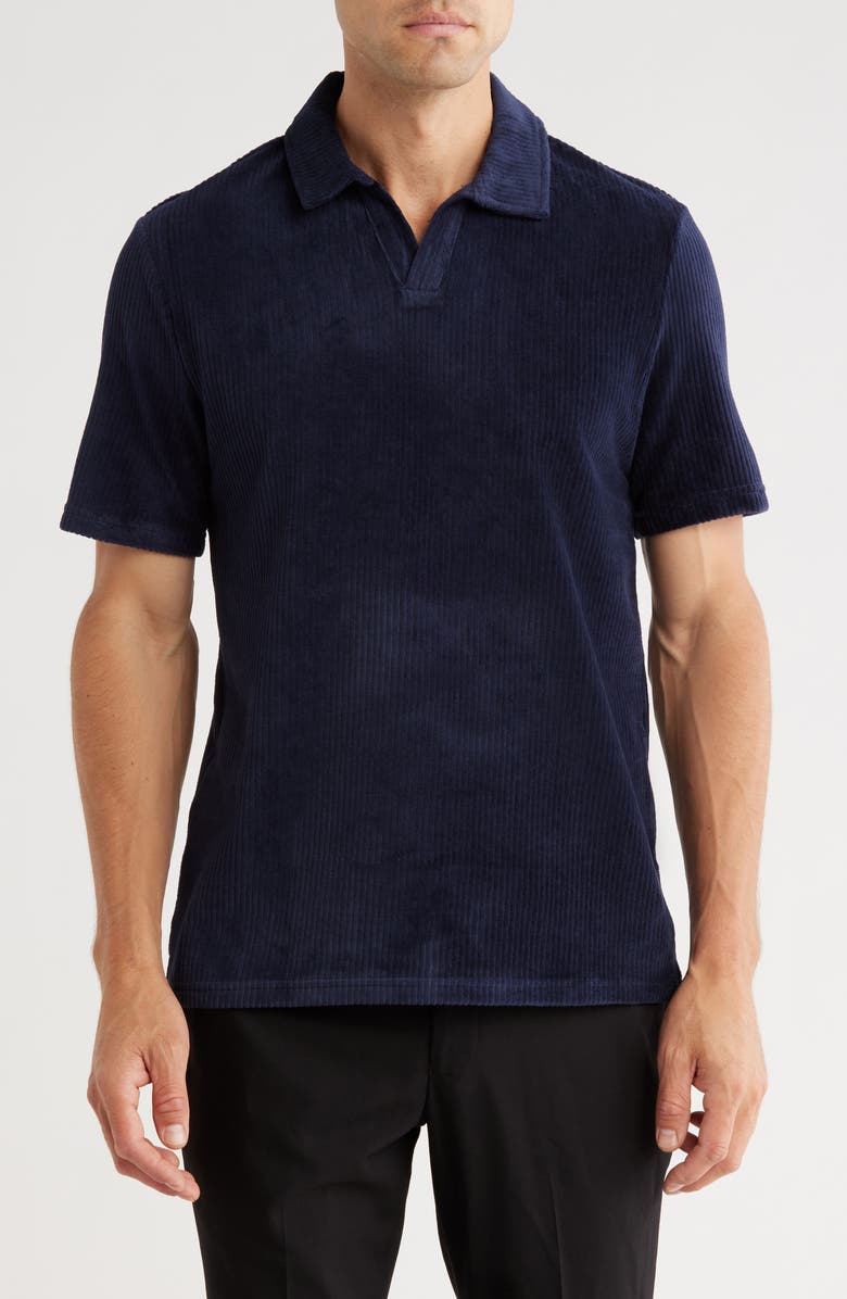 Elie Tahari Ribbed Velour Polo, Main, color, Navy