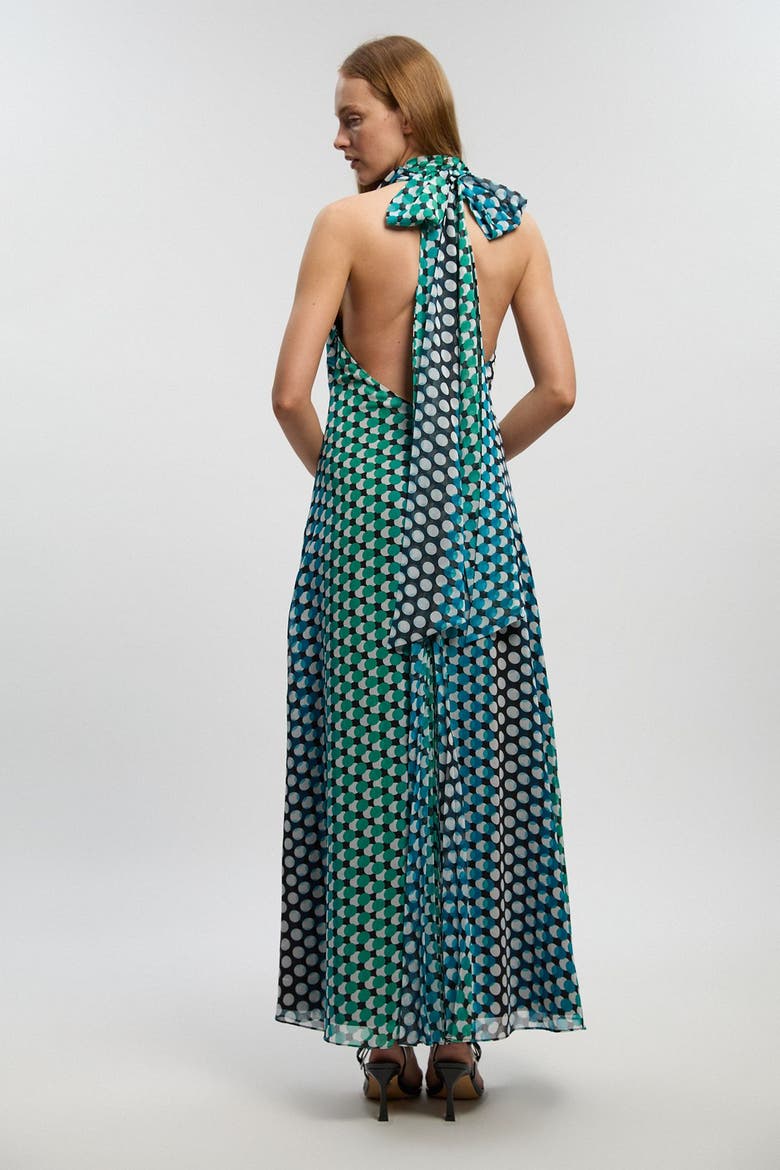 Polka Dot Halter Pleated Maxi Dress, Alternate, color, Green