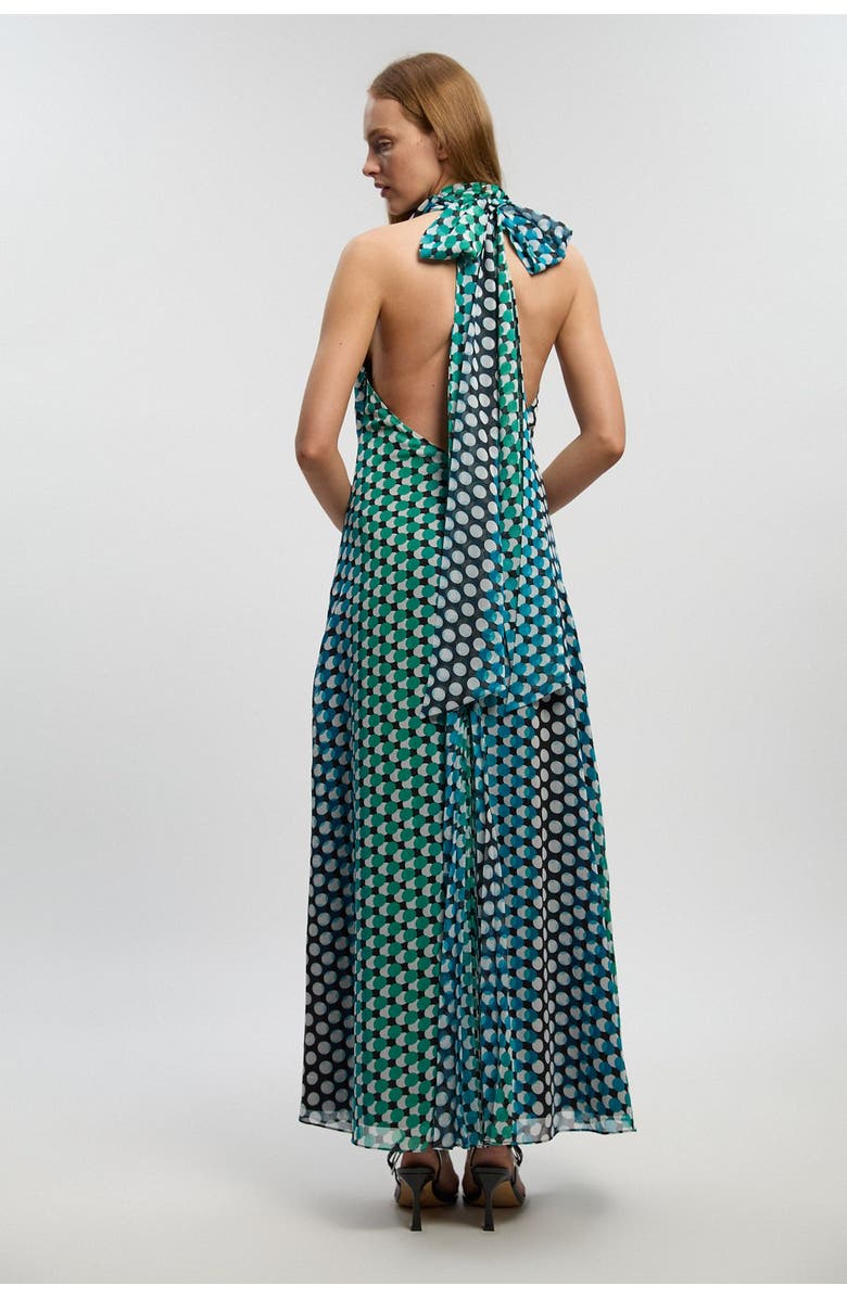 Karen Millen Polka Dot Halter Pleated Maxi Dress, Alternate, color, Green