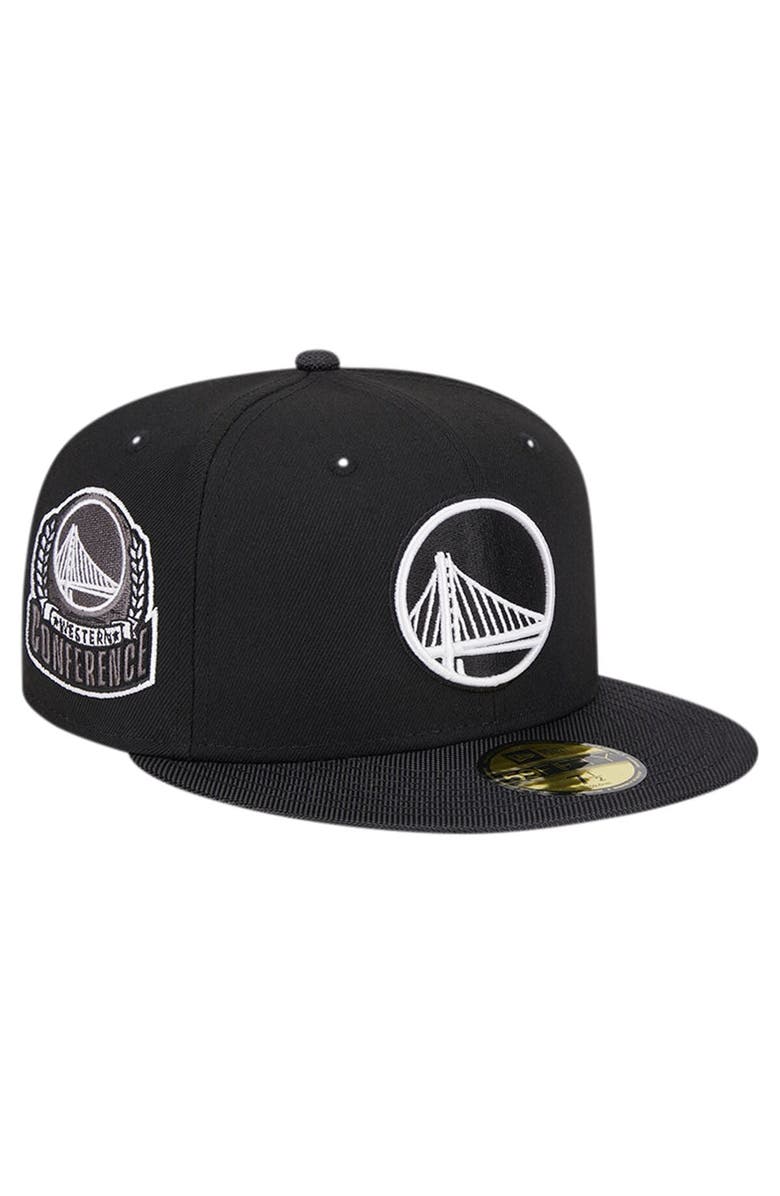New Era Men's New Era Black Golden State Warriors Active Satin Visor 59FIFTY Fitted Hat, Main, color, 