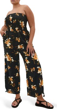 City Chic Aruba Floral Strapless Jumpsuit