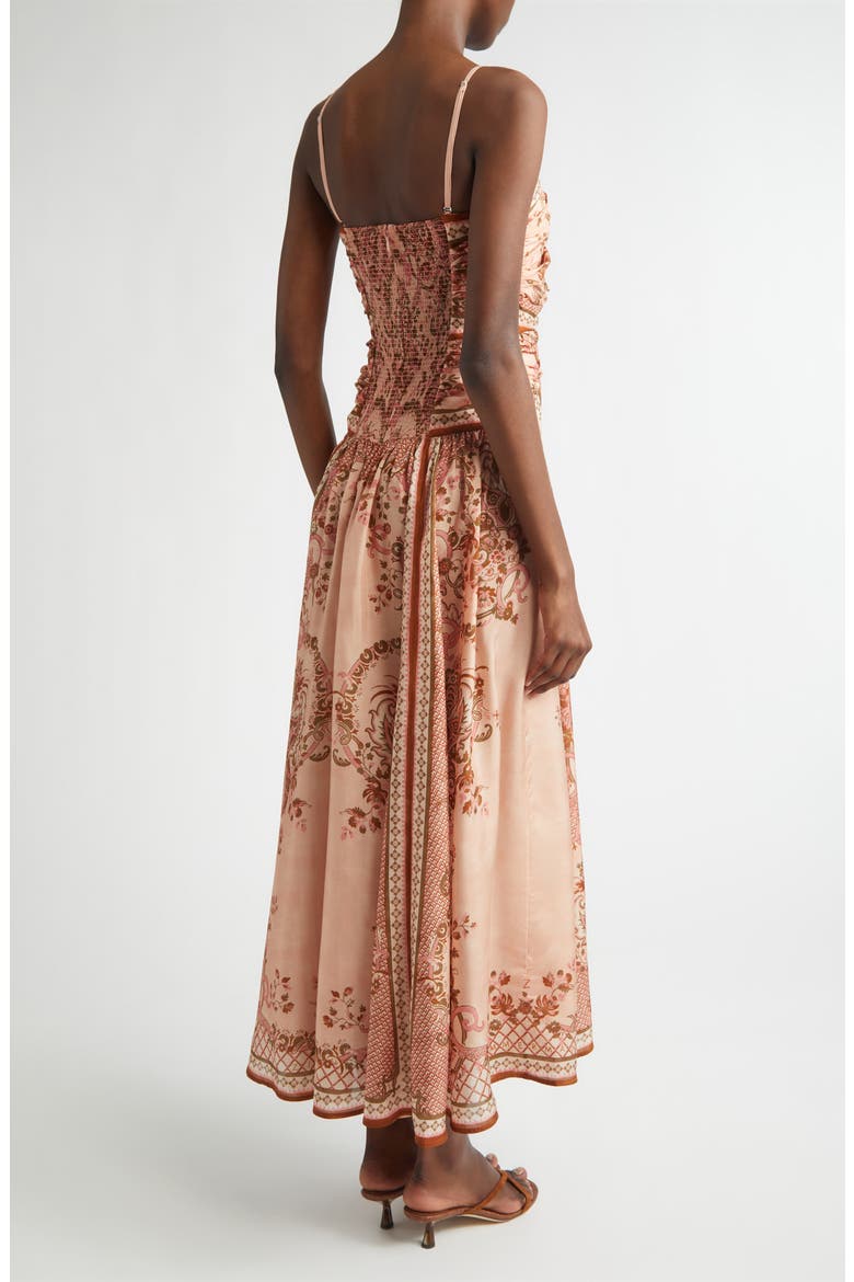 Aster Paisley Scarf Tie Silk Midi Dress, Alternate, color, PINK PAISLEY FLORAL