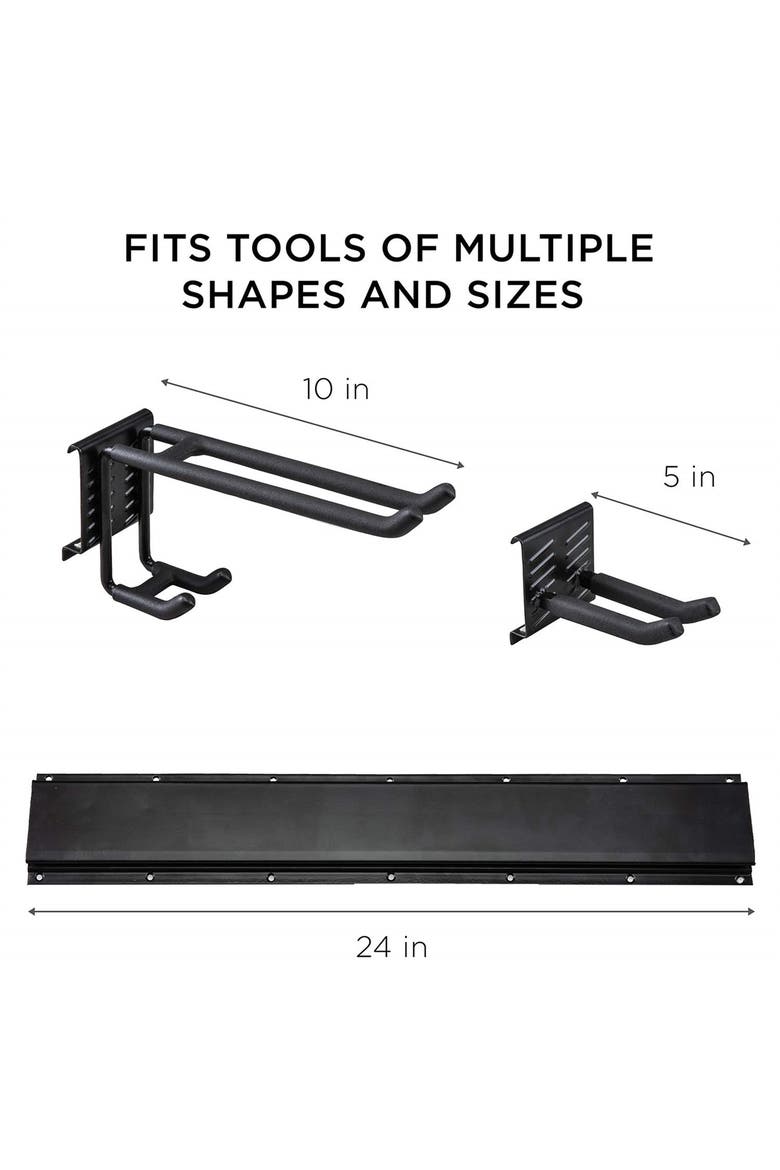 Tool Storage Rack, 8 Piece Wall Mounted Garage Organizer for Broom, Mop, Rake Shovel & Tools, Alternate, color, Black