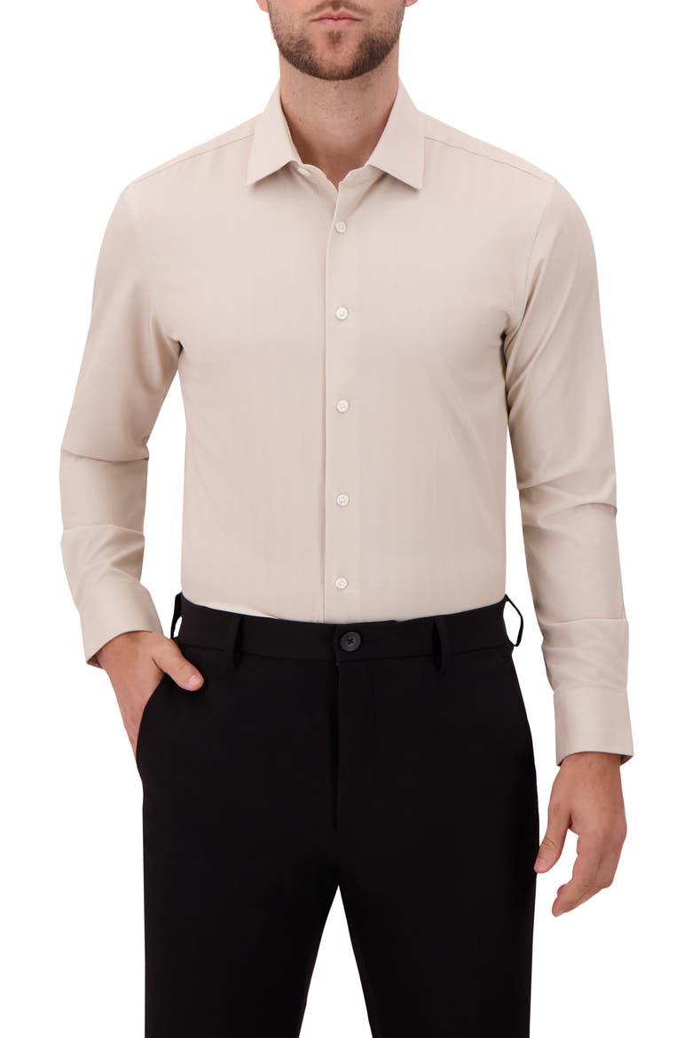 Slim Fit Herringbone 4-Way Stretch Button-Up Shirt, Main, color, IVORY