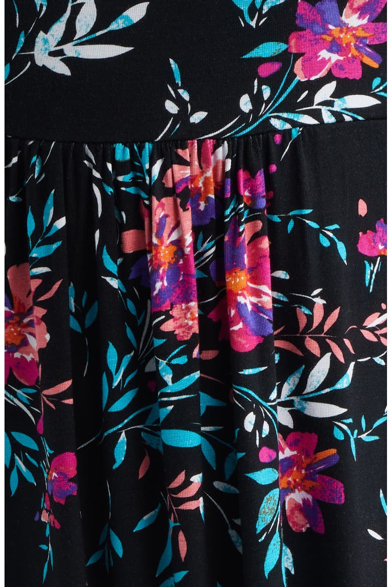 Floral Sleeveless Jersey Maxi Dress, Alternate, color, BLACK/ FUCHSIA