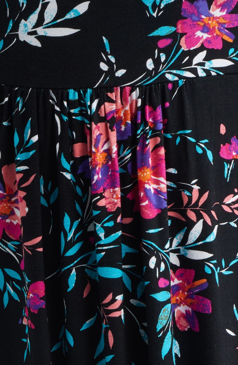 Loveappella Floral Sleeveless Jersey Maxi Dress, Alternate, color, Black/ Fuchsia