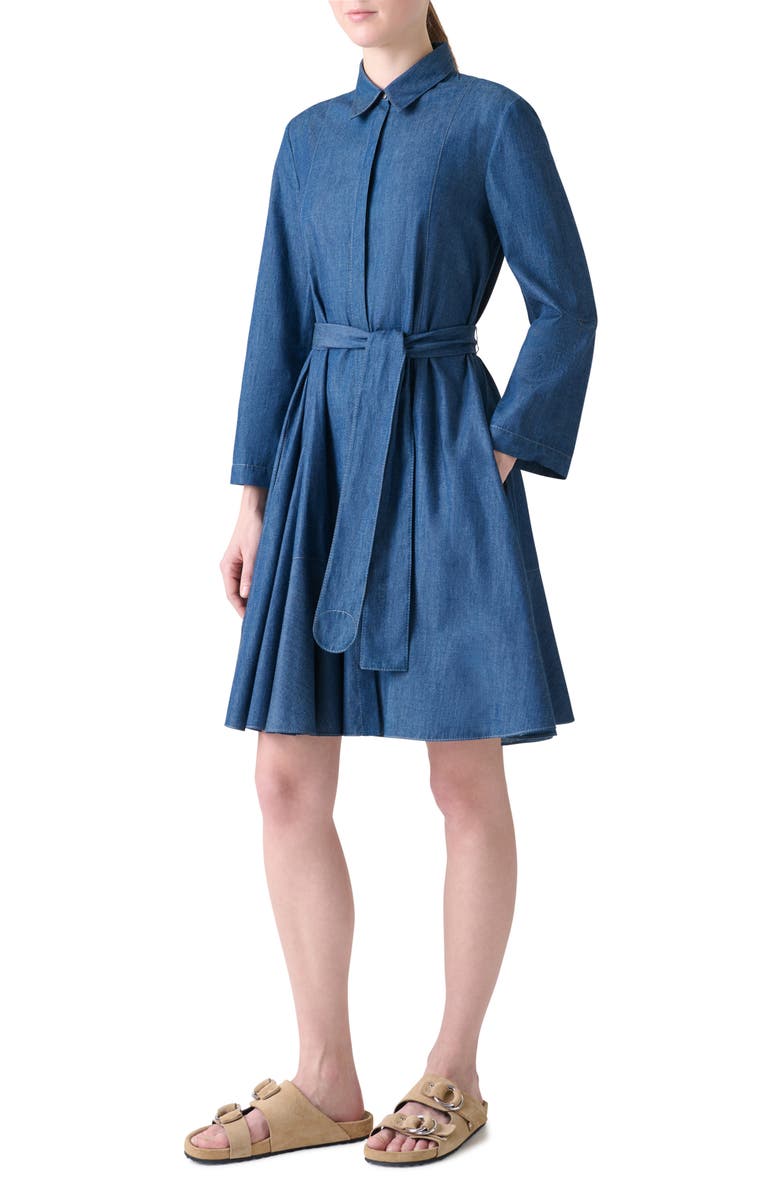 Akris punto Belted Denim Shirtdress, Alternate, color, Medium Blue Denim