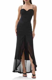 AFRM Cassian Ruched Detail Crossback Mesh Gown