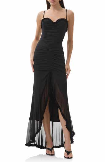 AFRM Cassian Ruched Detail Crossback Mesh Gown