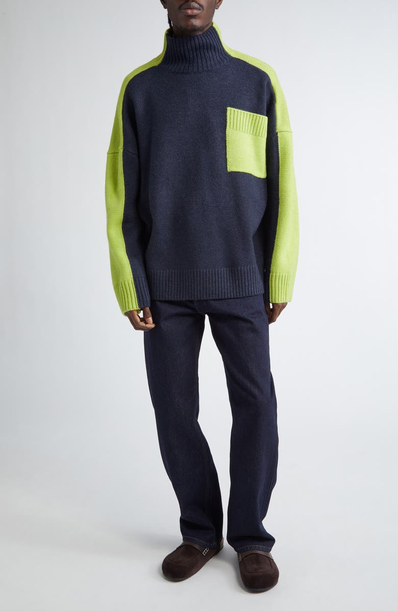 JW Anderson Two-Tone Patch Pocket Wool & Alpaca Blend Sweater, Alternate, color, 