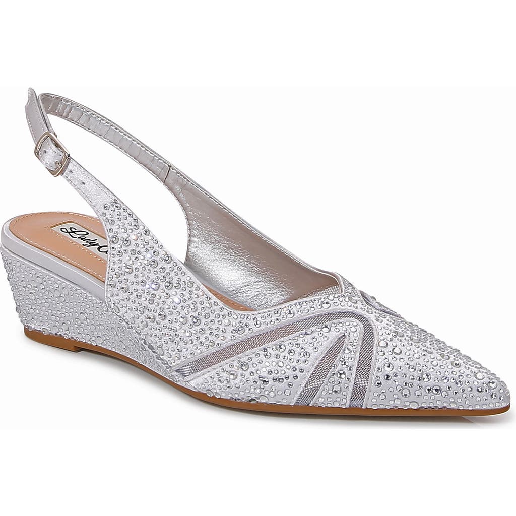 Lady Couture Mesh Rhinestone Slingback Wedge Heel Pump In Silver