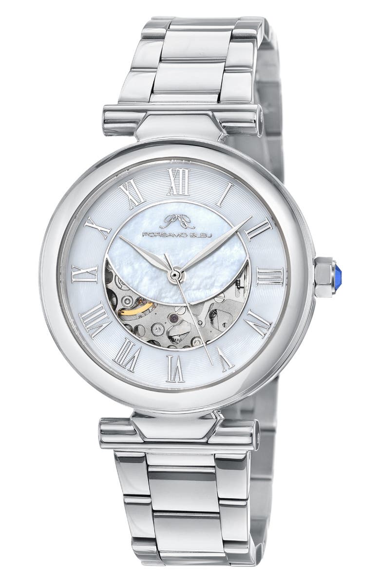PORSAMO BLEU Colette Automatic Mother of Pearl Bracelet Watch, 36mm, Main, color, Silver