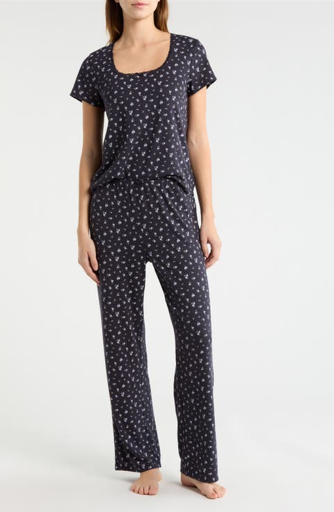 Print Pointelle Knit Pajamas