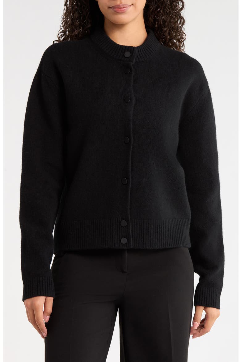 Removable Cheetah Collar Stretch Wool Cardigan, Alternate, color, BLACK