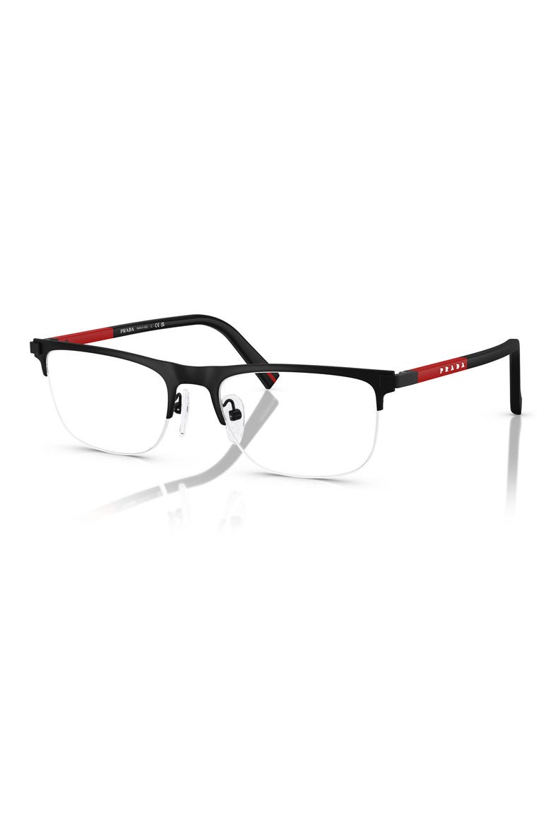 53mm Semi Rimless Pillow Optical Glasses, Alternate, color, MATTE BLACK