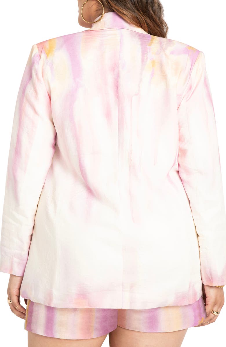 ELOQUII Tie Dye Print Linen Blend Blazer, Alternate, color,
