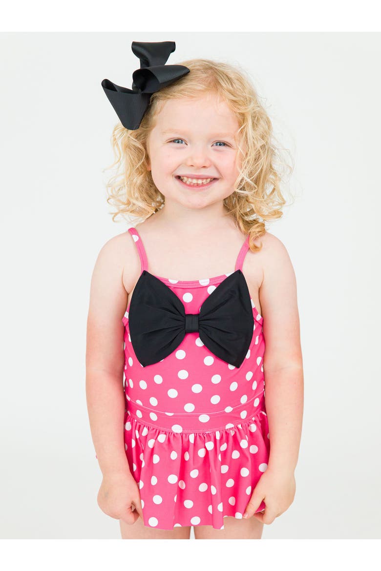 Girls UPF50+ Big Bow Skirted One Piece, Alternate, color, Hot Pink Polka Dot