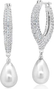 Crislu Teardrop Pearl & Pavé Drop Earrings