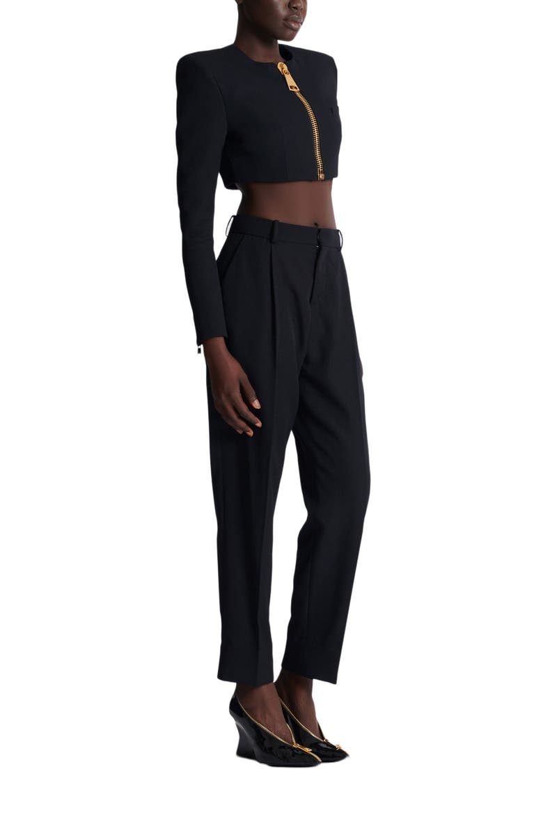 Cropped Jacket In Grain De Poudre Wool, Main, color, Black