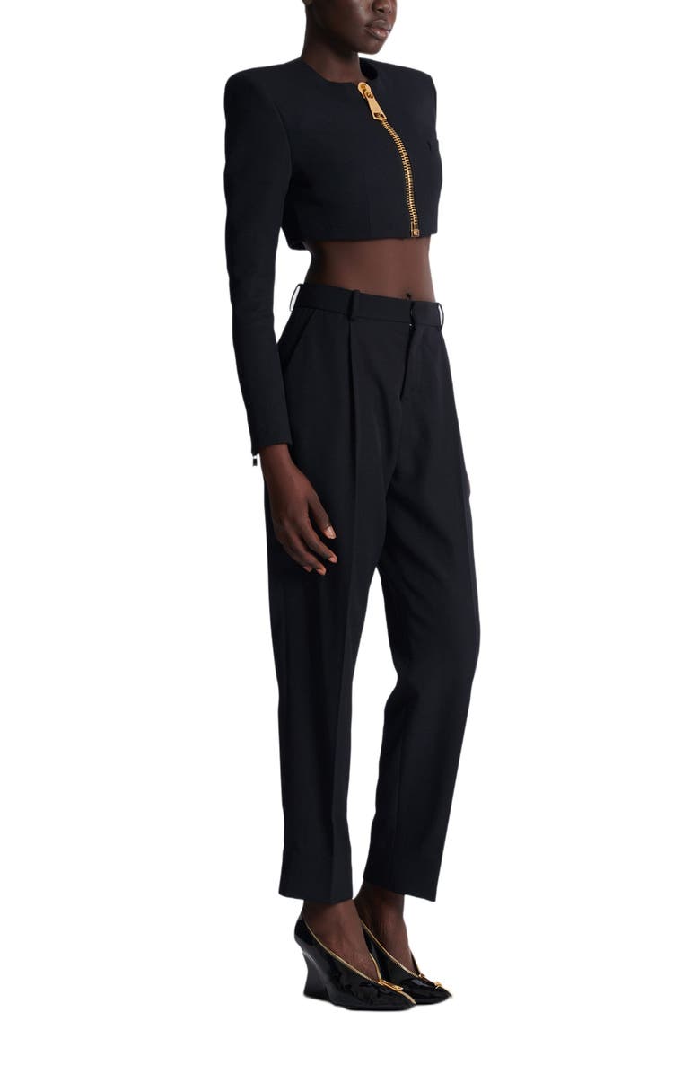 Balmain Cropped Jacket In Grain De Poudre Wool, Main, color, 