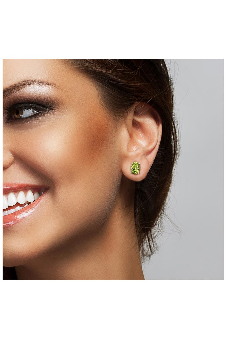 Sterling Silver Oval Peridot Stud Earrings & Necklace Set, Alternate, color, GREEN