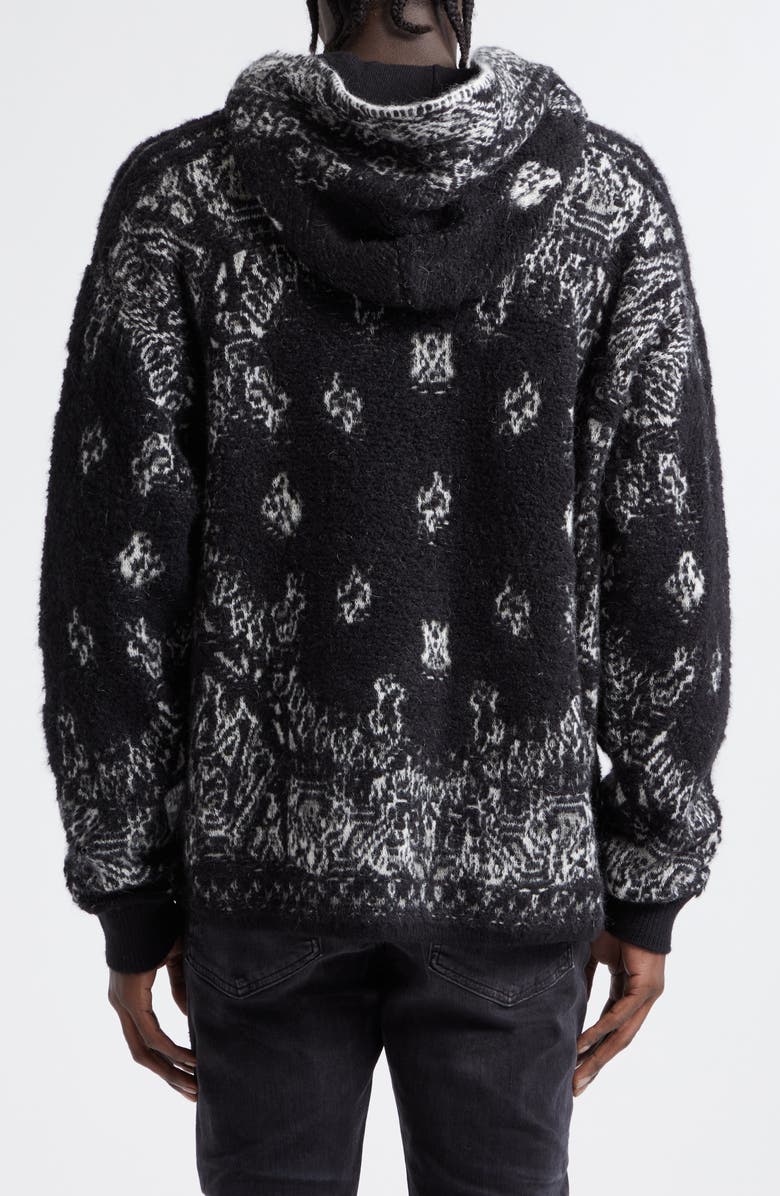 AMIRI Bandana Jacquard Hooded Alpaca, Mohair & Wool Blend Sweater, Alternate, color, Black