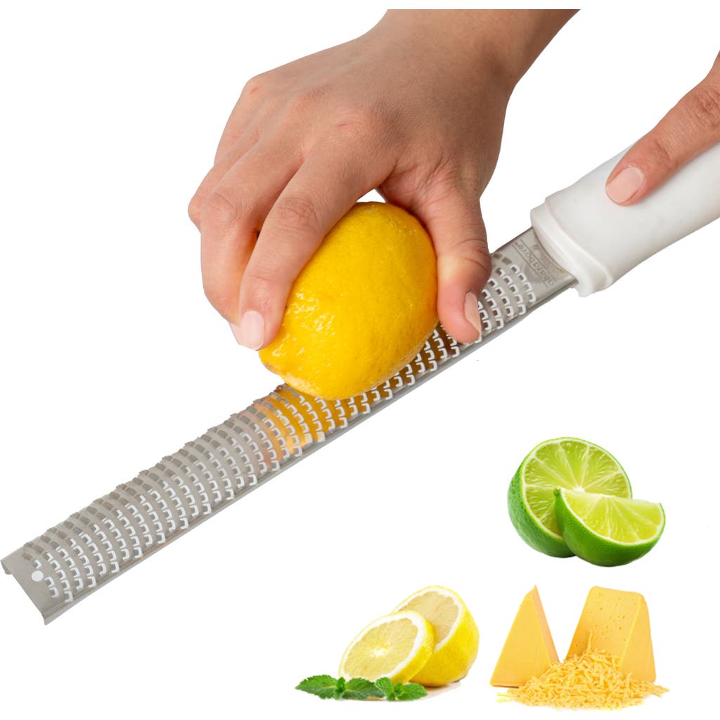 A Bar Above Stainless Steel Citrus Zester With White Handle In Stainless Steel