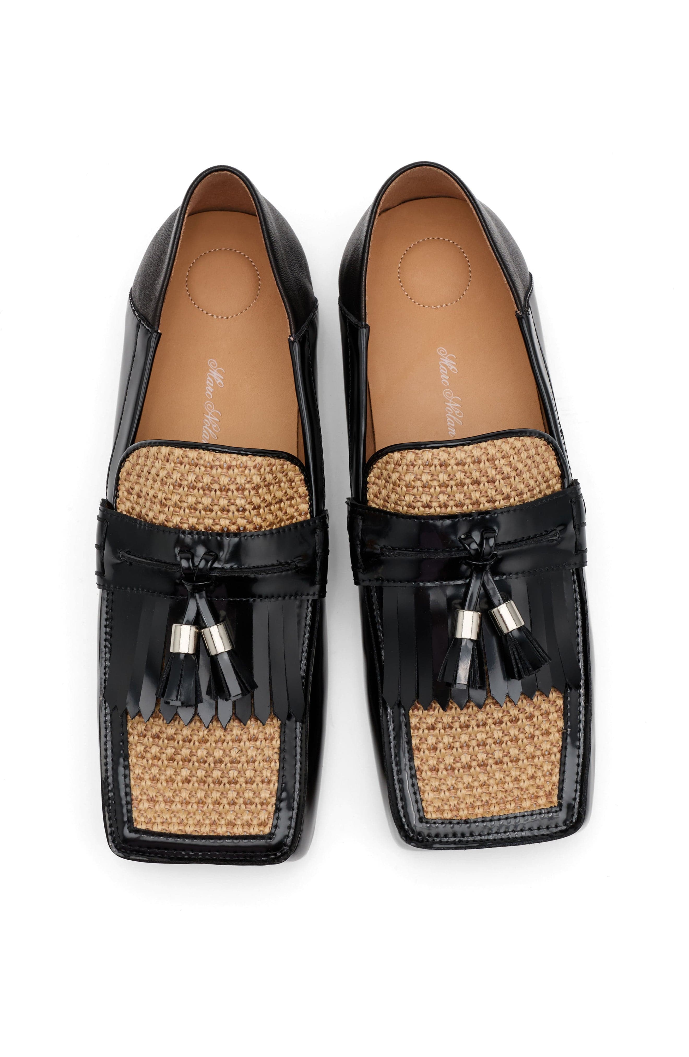 MARC NOLAN Simone Patent Leather Tassel Loafers, Alternate, color, Black/Tan