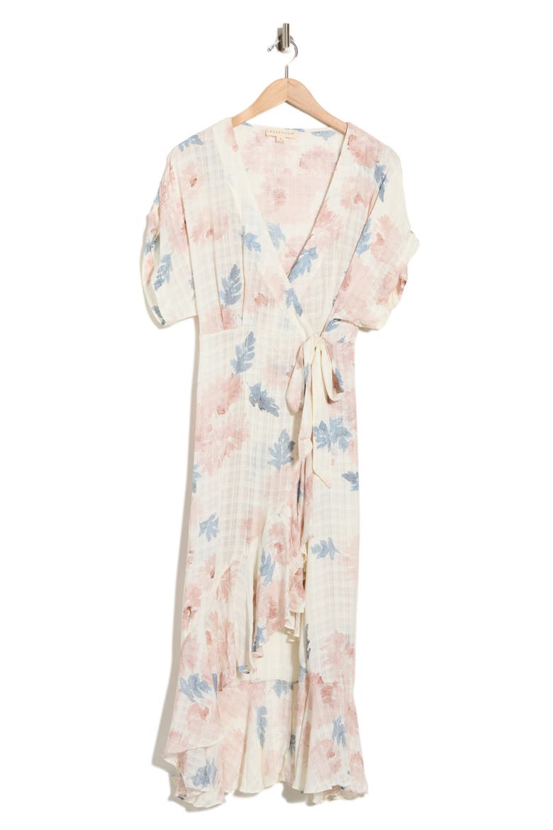 High Low Wrap Dress, Alternate, color, MOCHA/ TEAL