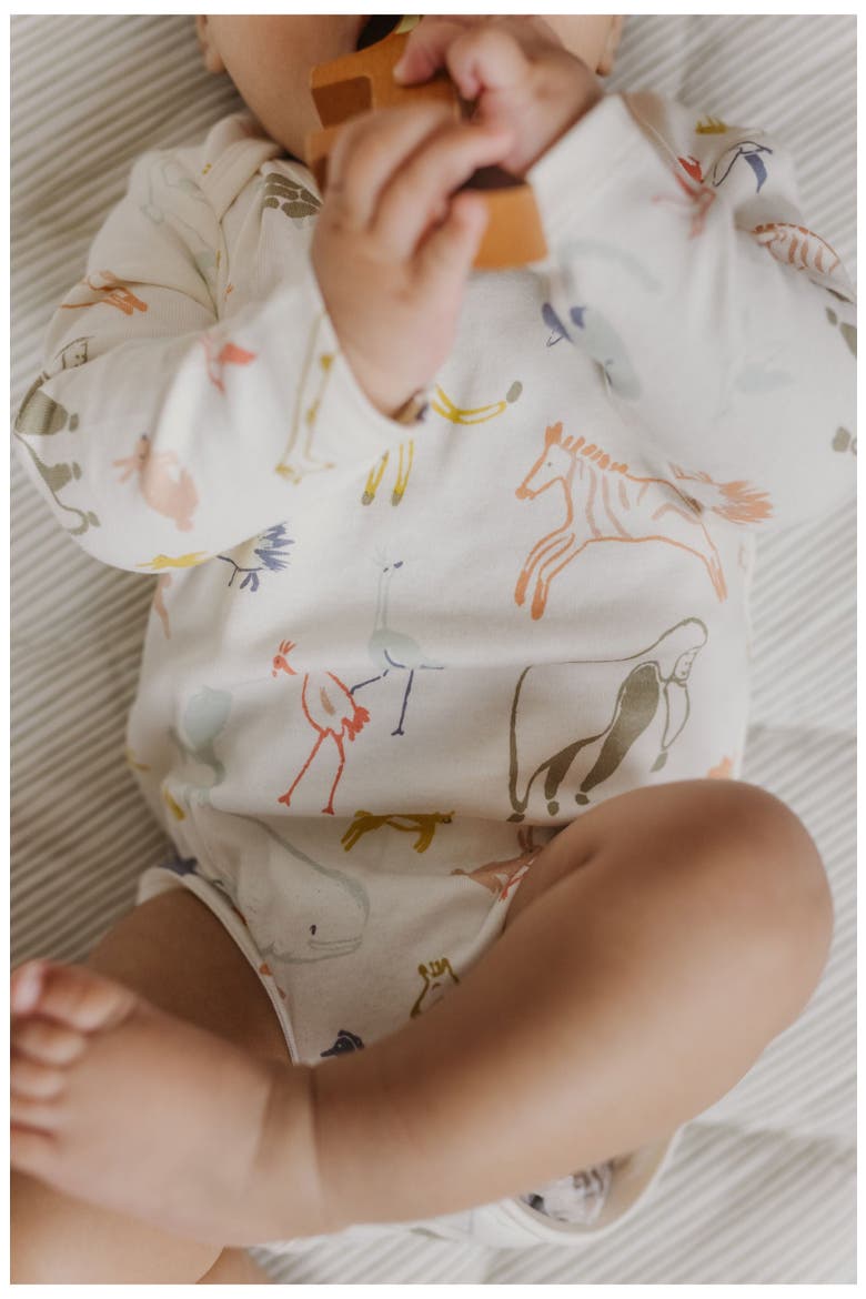 Lap Shoulder Print Long Sleeve Organic Cotton Bodysuit, Alternate, color, INTO THE WILD